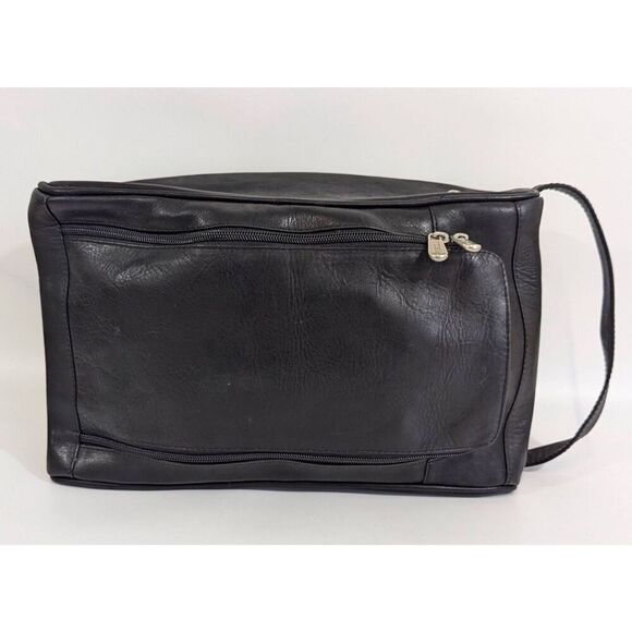 Mens Womens Piel Full Leather Travel Toiletry Cosmetic Bag Black Zip 13” x 8” - Picture 1 of 10